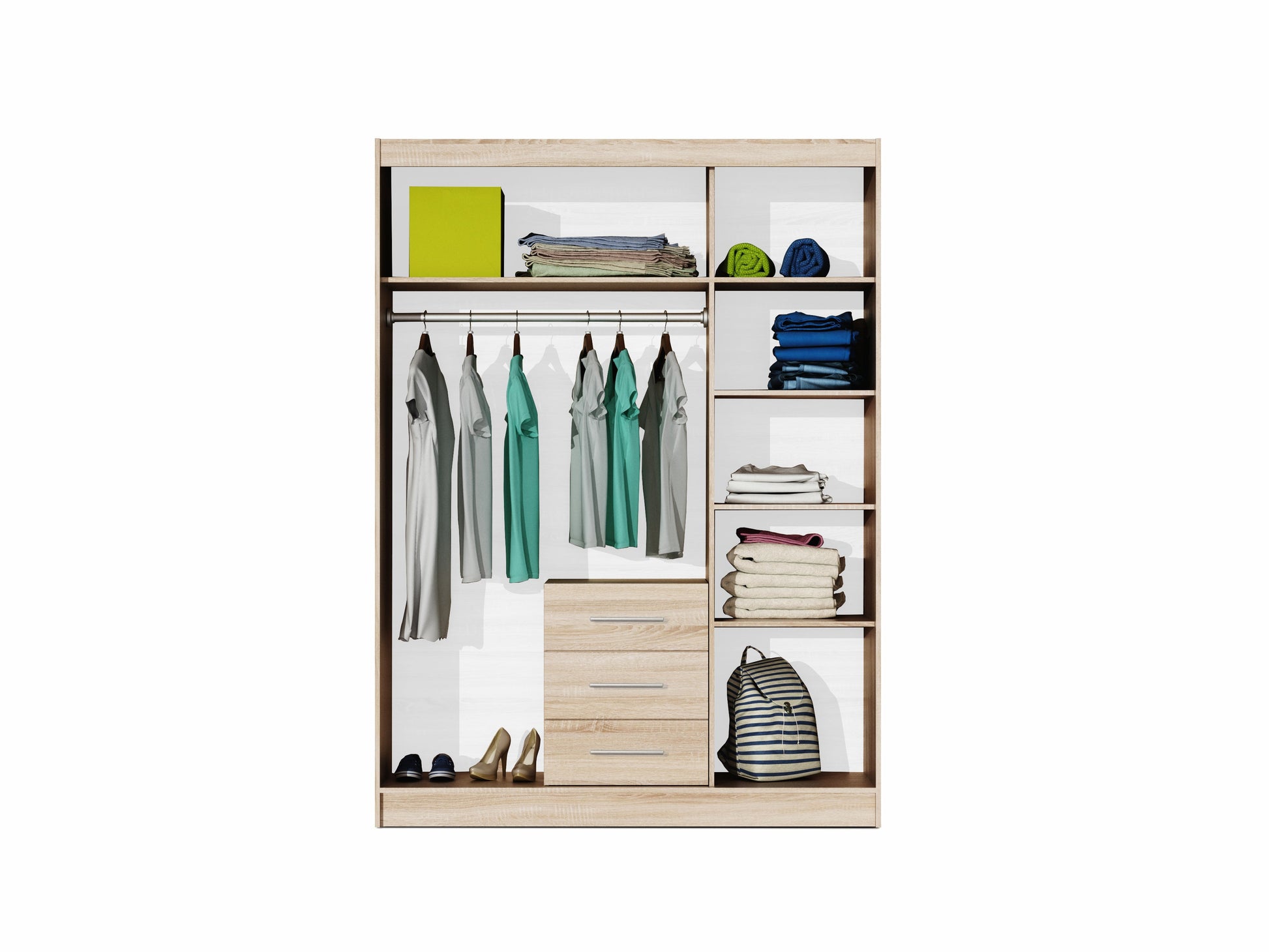 Bali 3-Door Wardrobe - Graphite Matt Finish with Mirror and Sleek Silver Handles