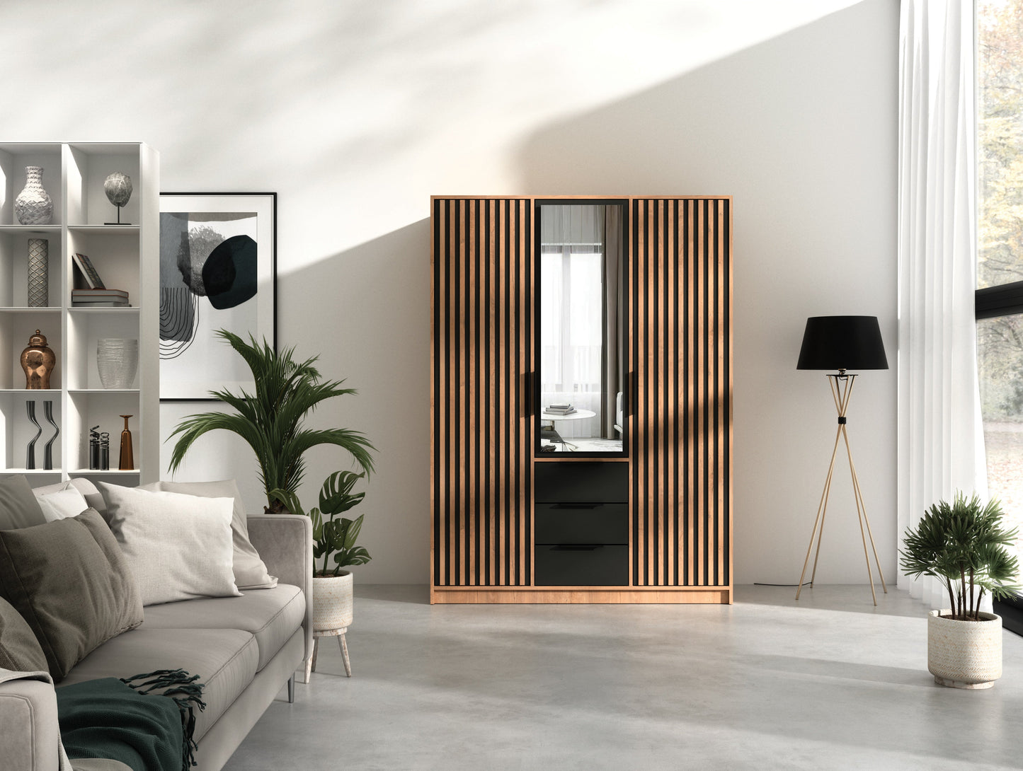 Bali Lux 3 Door Wardrobe - Oak Wotan With White or Black Finish