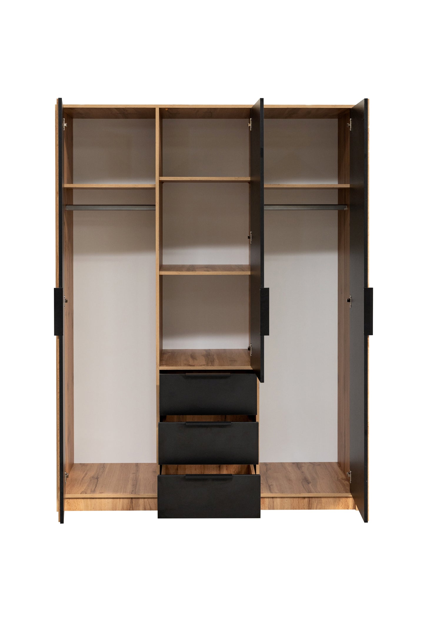 Bali Lux 3-Door Wardrobe - Oak Wotan & White Matt with Mirror and Decorative Lamellas