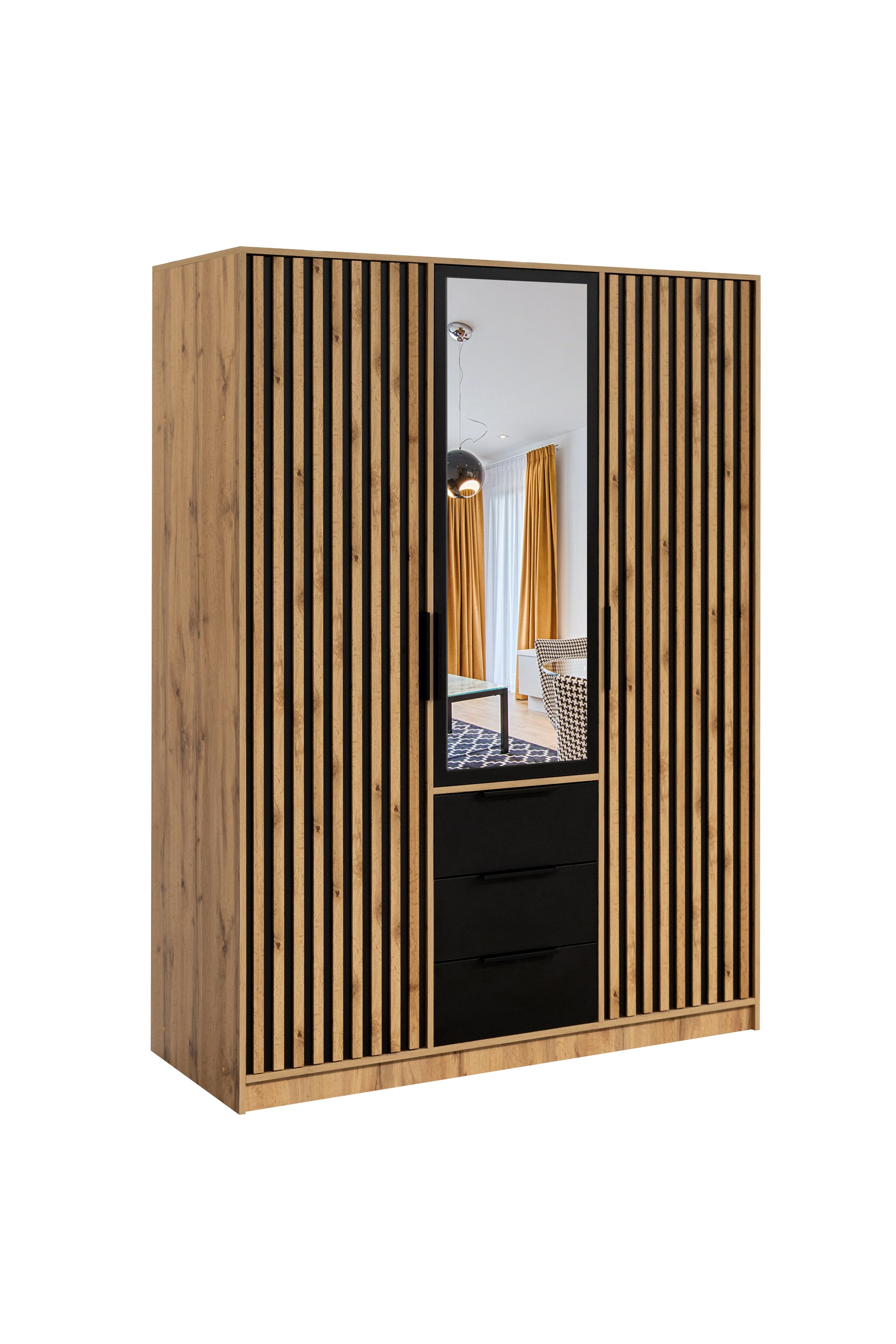 Bali Lux 3 Door Wardrobe - Oak Wotan With White or Black Finish