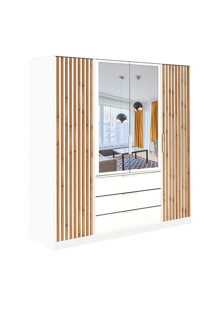 Bali Lux 4-Door Wardrobe Oak Wotan with Black or White Matt