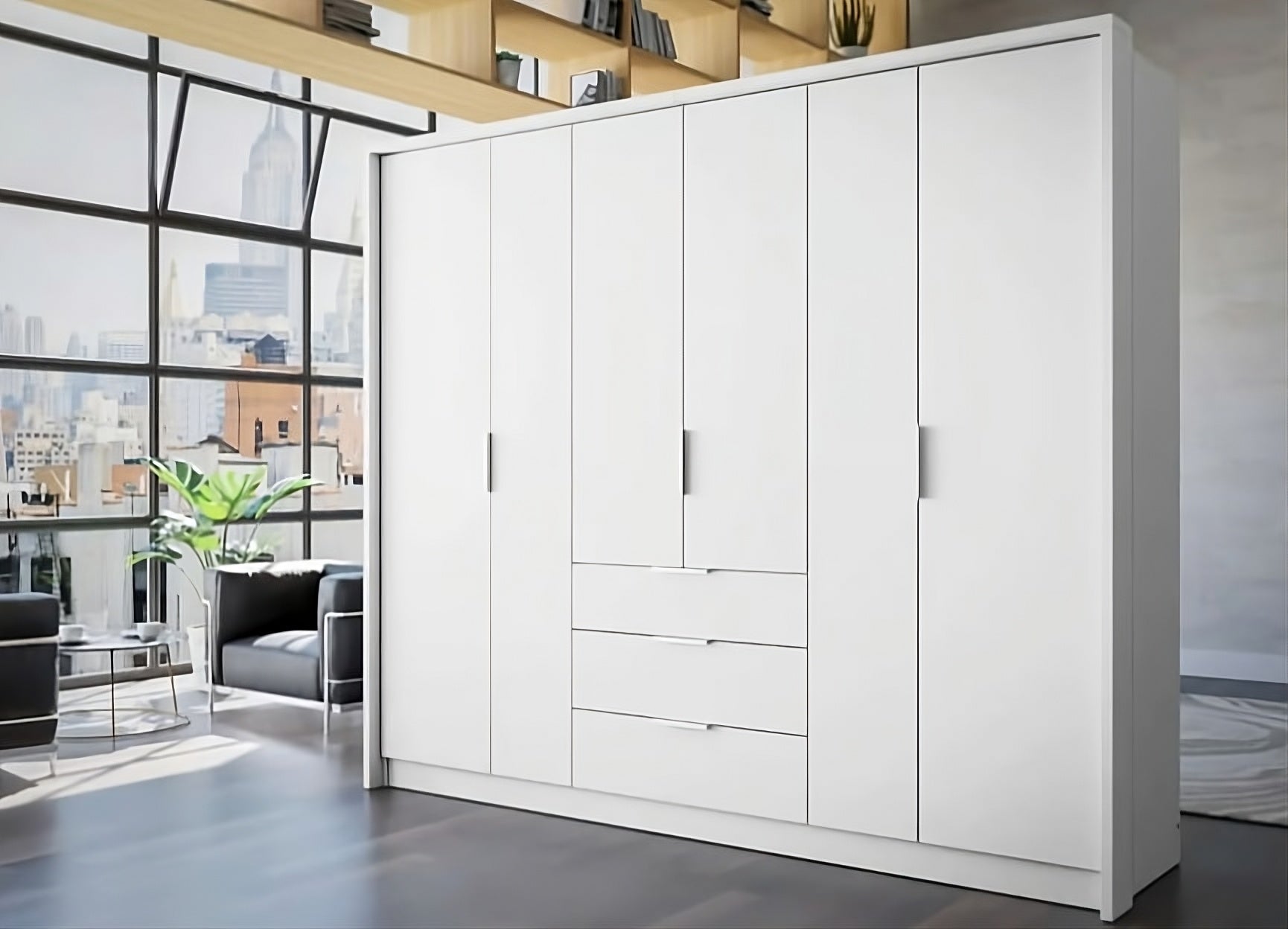 BANGKOK 255cm Hinged Door Wardrobe in White Matt - Modern Storage with Bi-Folding Access