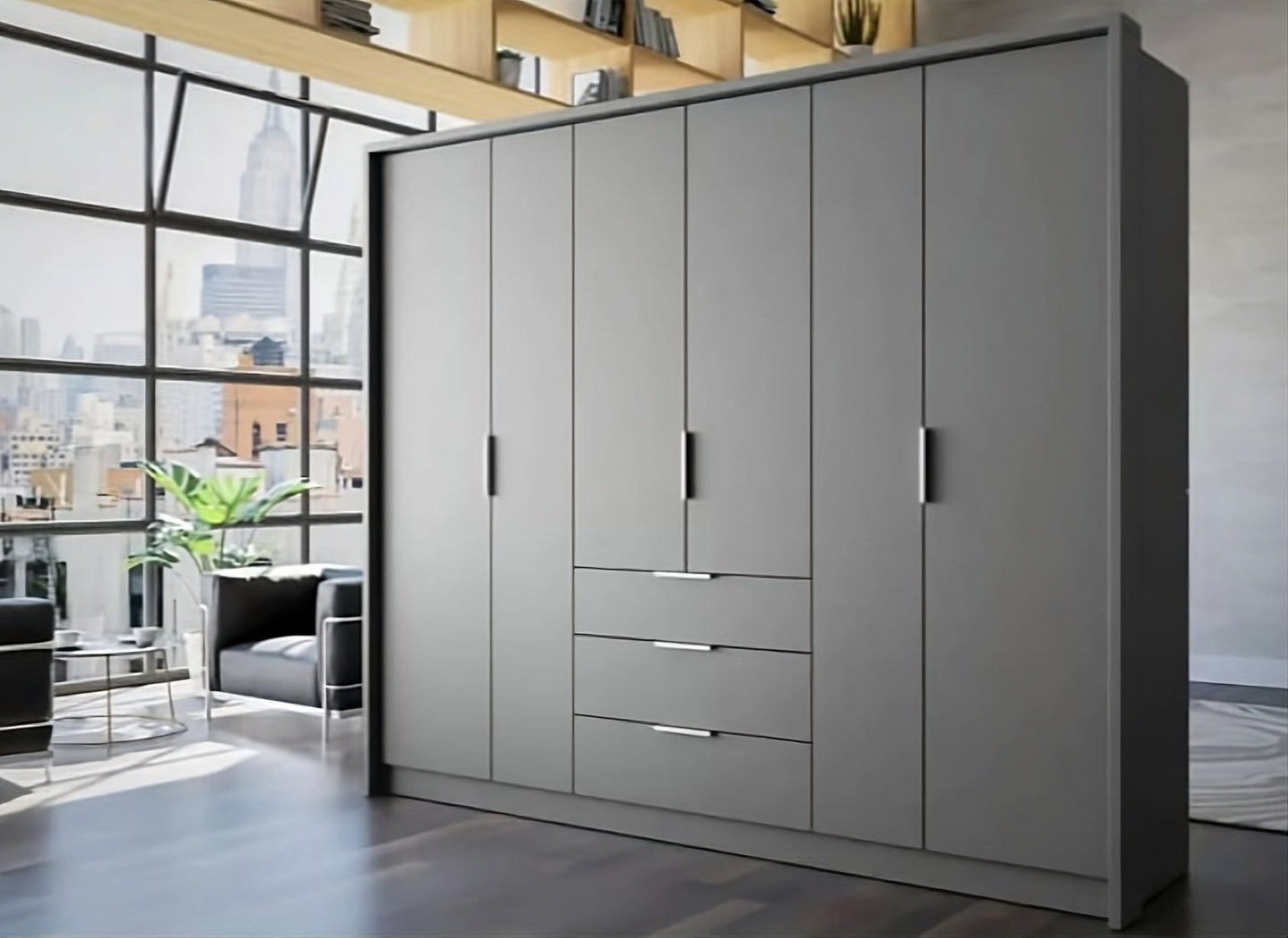 Bangkok 255cm Hinged Door Wardrobe in White or Grey