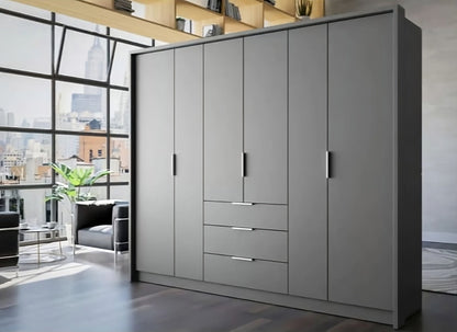 Bangkok 255cm Hinged Door Wardrobe in White or Grey