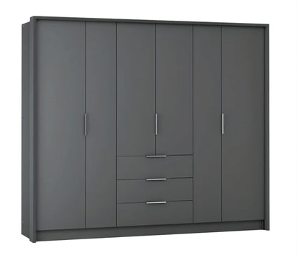 Bangkok 255cm Hinged Door Wardrobe in White or Grey