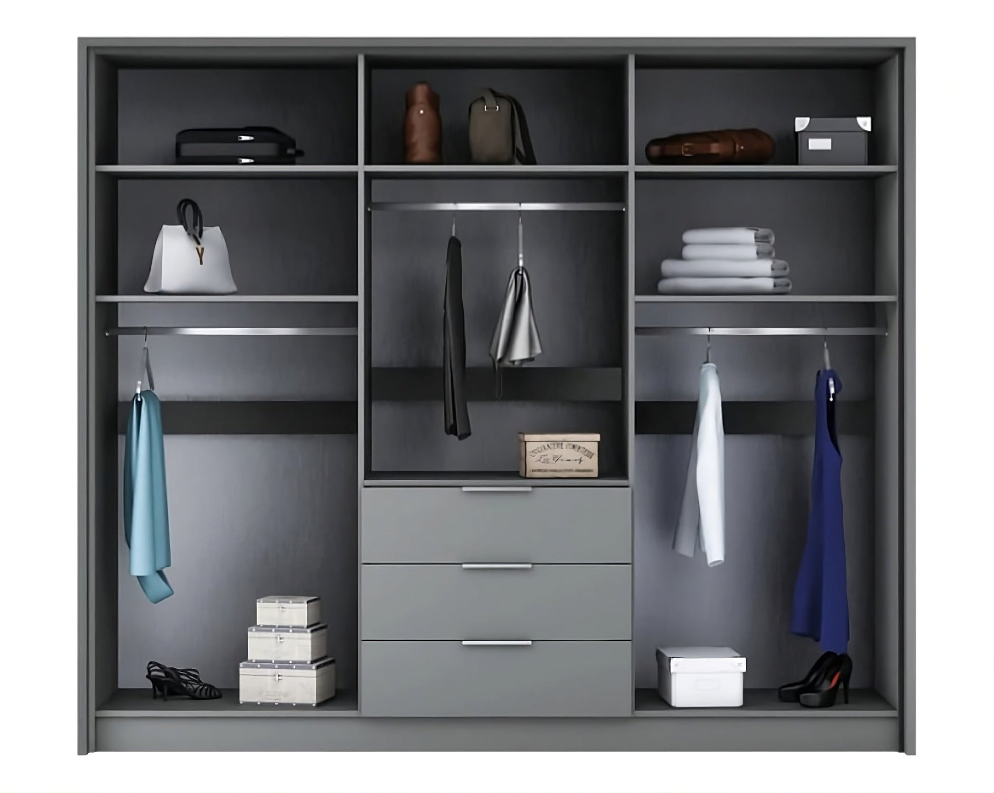 BANGKOK 255cm Hinged Door Wardrobe in White Matt - Modern Storage with Bi-Folding Access