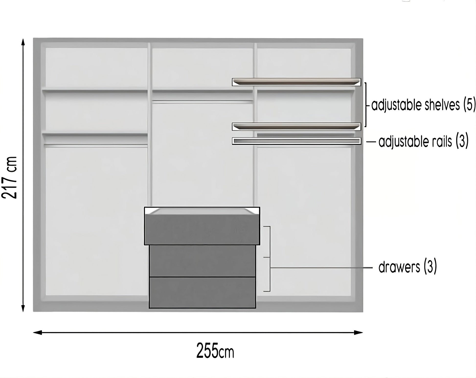 BANGKOK 255cm Hinged Door Wardrobe in White Matt - Modern Storage with Bi-Folding Access
