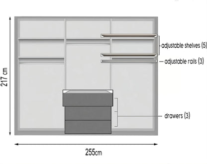 BANGKOK 255cm Hinged Door Wardrobe in White Matt - Modern Storage with Bi-Folding Access