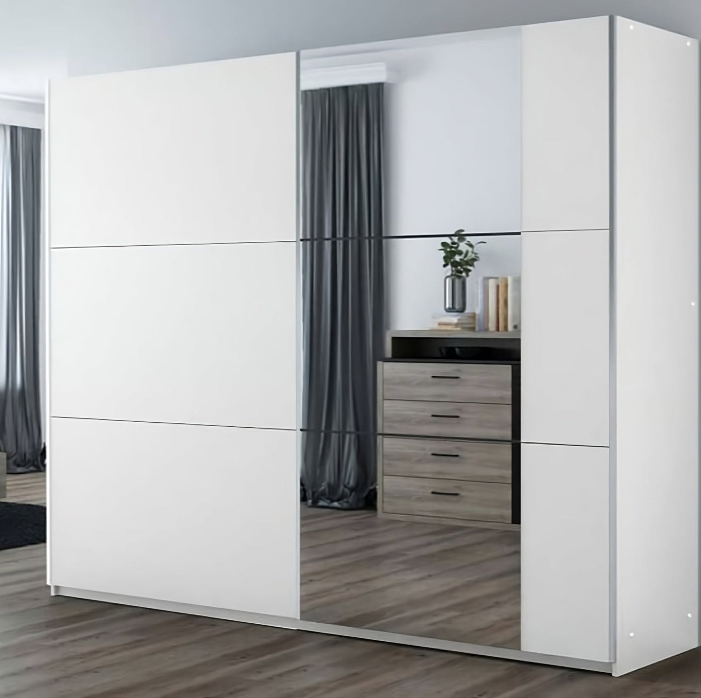 BASTIA 250cm Sliding Door Wardrobe in White Matte and Alpine Spruce - Fresh, Modern Storage Solution
