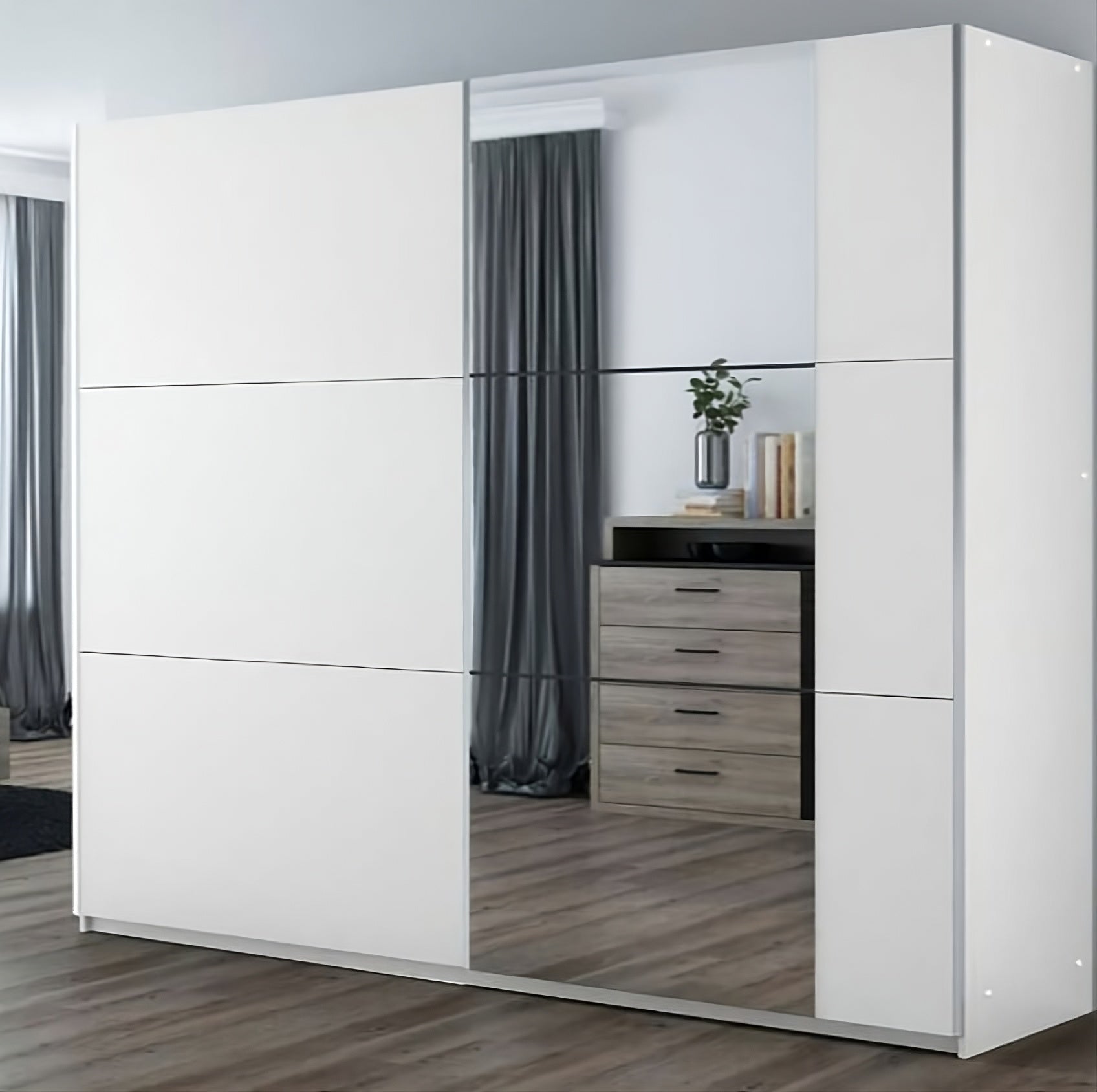 BASTIA 250cm Sliding Door Wardrobe in White Matte and Alpine Spruce - Fresh, Modern Storage Solution