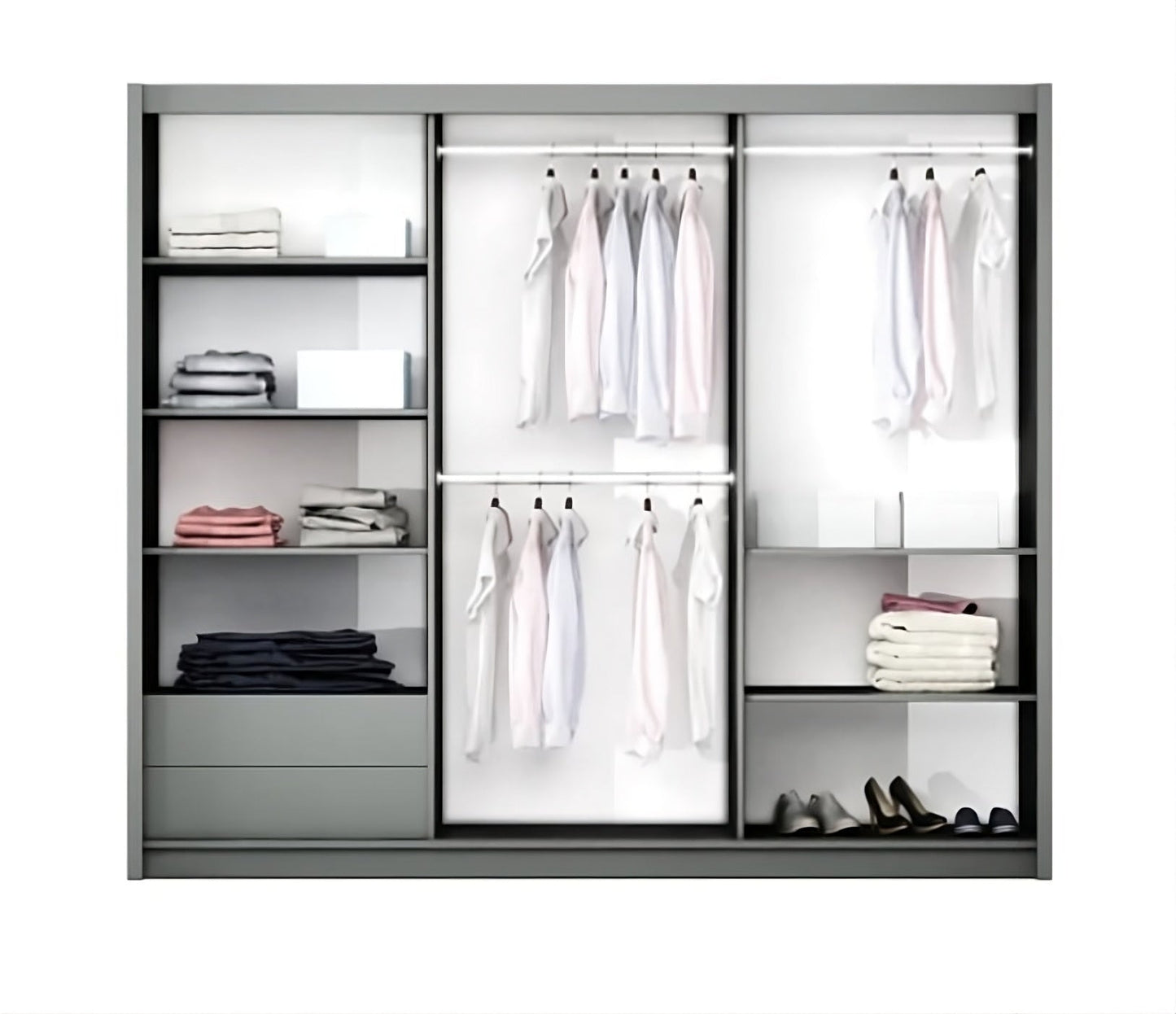 BASTIA 250cm Sliding Door Wardrobe in White Matte and Alpine Spruce - Fresh, Modern Storage Solution