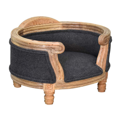 Battleship Tweed Pet Bed. 100% Solid Mango Wood