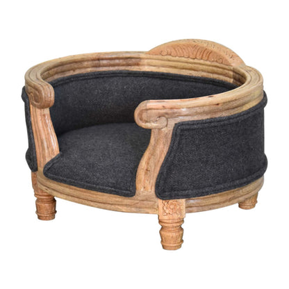 Battleship Tweed Pet Bed. 100% Solid Mango Wood