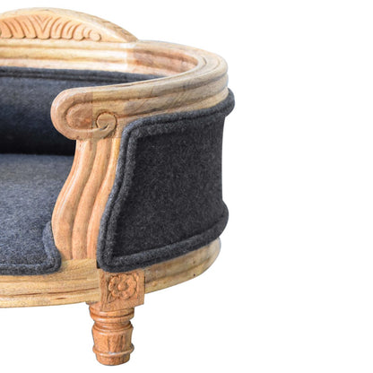Battleship Tweed Pet Bed. 100% Solid Mango Wood