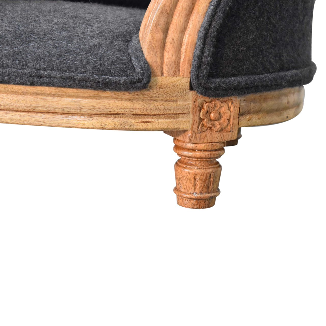 Battleship Tweed Pet Bed. 100% Solid Mango Wood