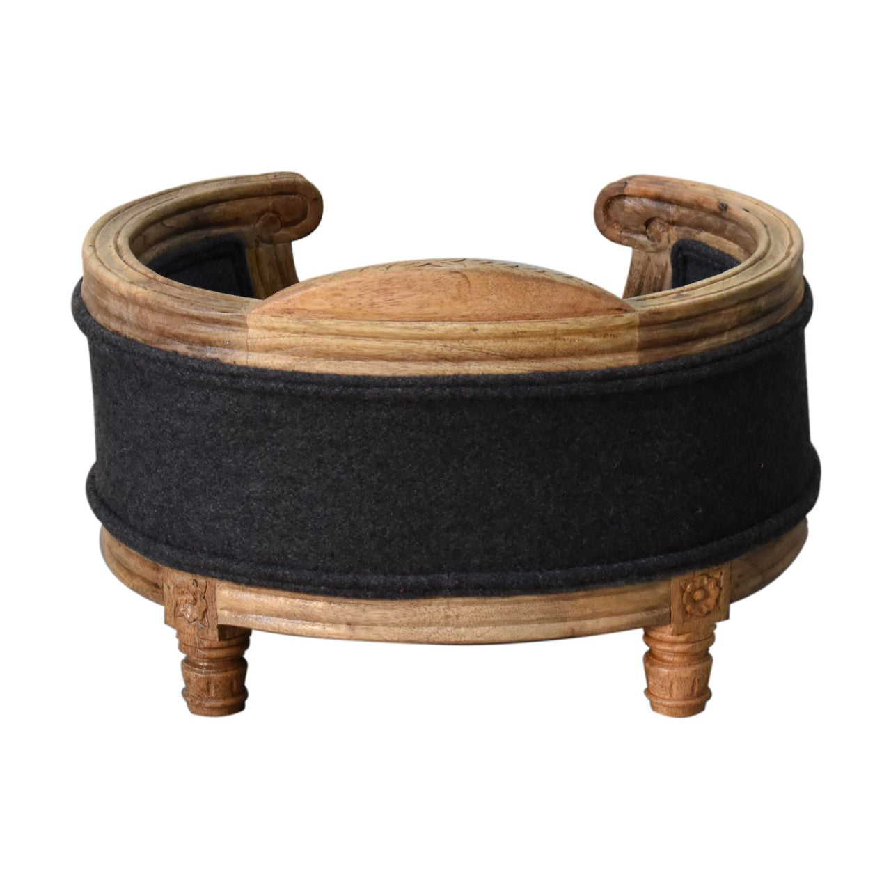 Battleship Tweed Pet Bed. 100% Solid Mango Wood