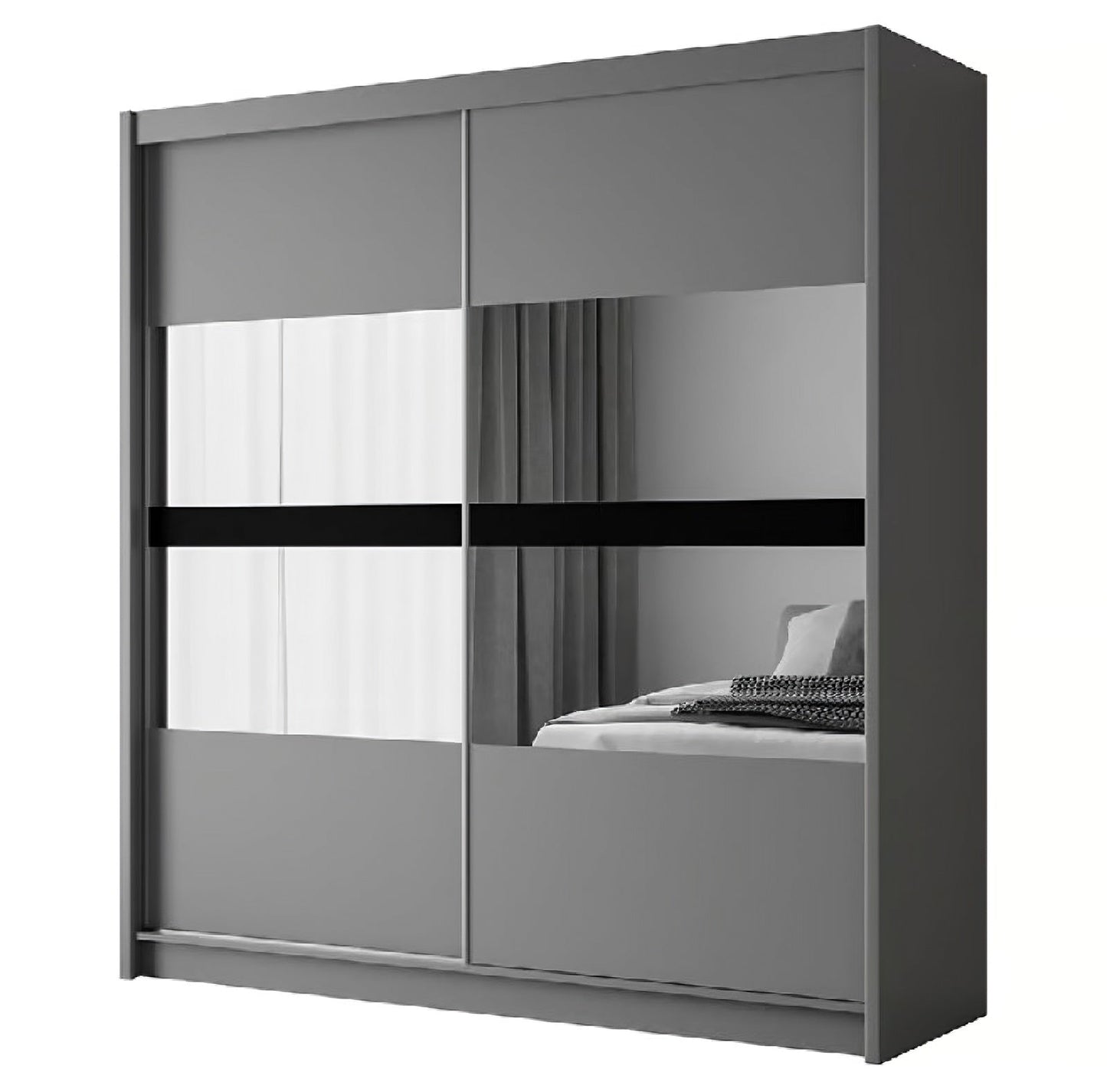 BATUMI 203cm Sliding Door Wardrobe in Grey Matte - Stylish Mirrored Elegance with Ample Storage