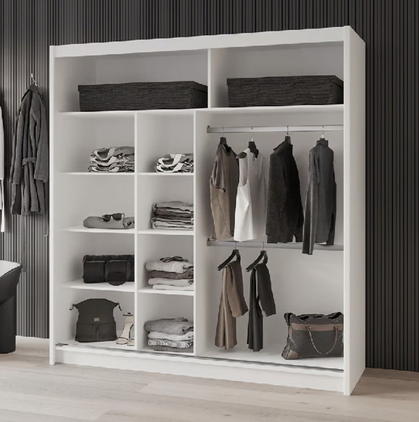 BATUMI 203cm Sliding Door Wardrobe in Grey Matte - Stylish Mirrored Elegance with Ample Storage