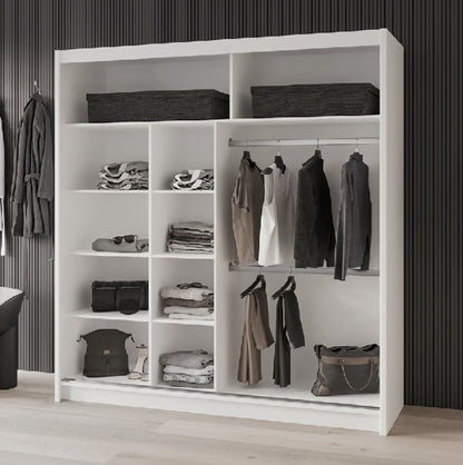 BATUMI 203cm Sliding Door Wardrobe in Grey Matte - Stylish Mirrored Elegance with Ample Storage