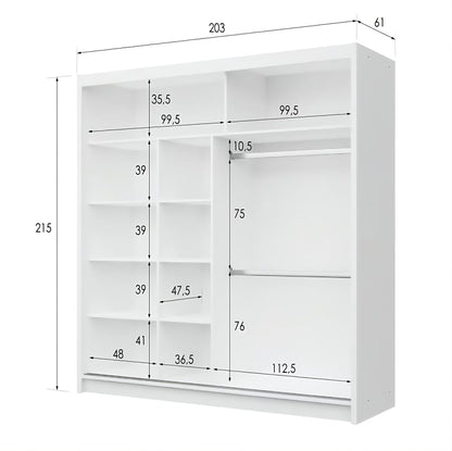BATUMI 203cm Sliding Door Wardrobe in Grey Matte - Stylish Mirrored Elegance with Ample Storage