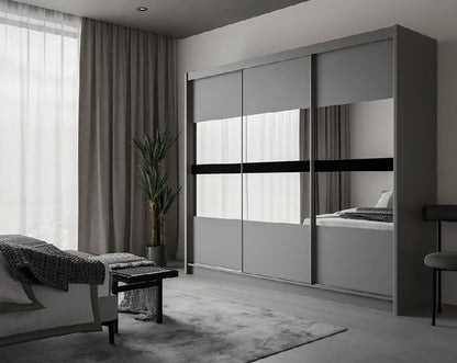 BATUMI 250cm Sliding Door Wardrobe in Grey Matte - Modern Mirrored Elegance with Flexible Storage