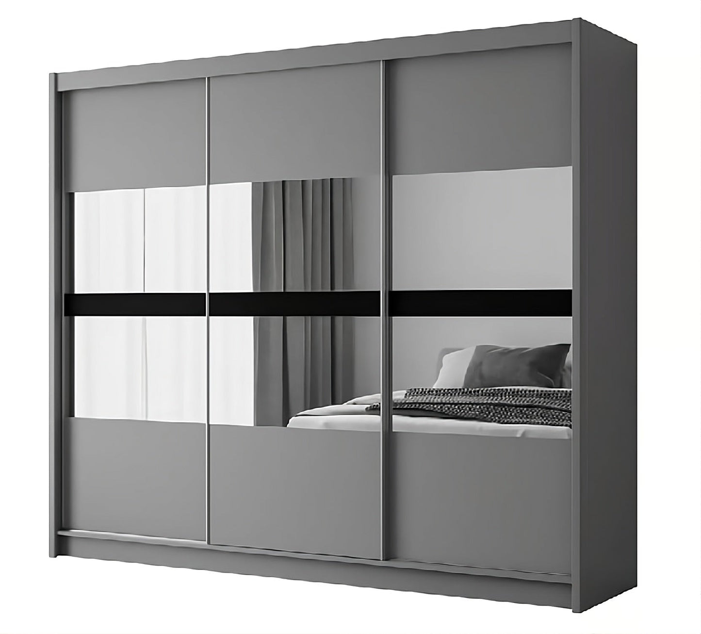 BATUMI 250cm Sliding Door Wardrobe in Grey Matte - Modern Mirrored Elegance with Flexible Storage