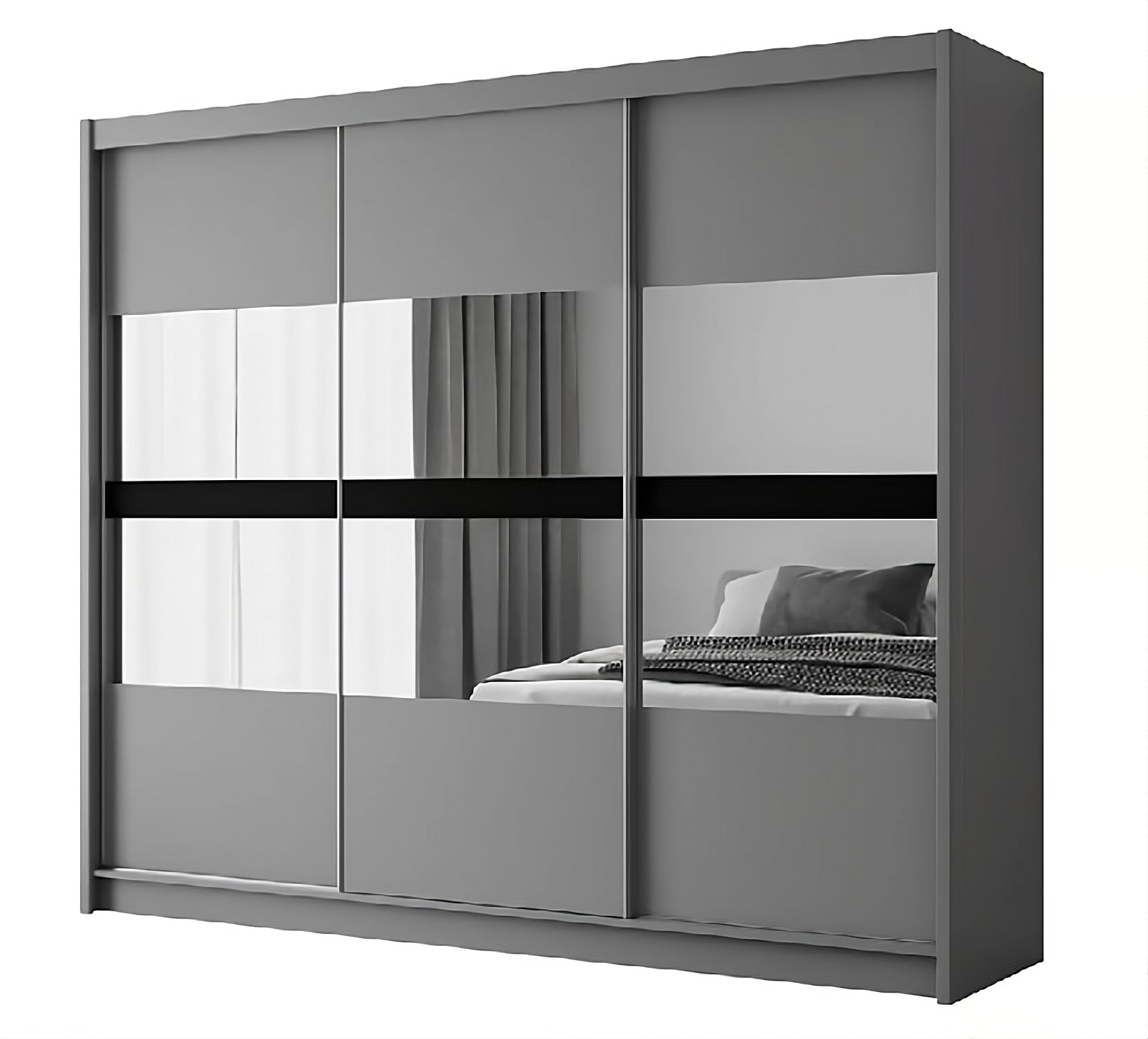 BATUMI 250cm Sliding Door Wardrobe in Grey Matte - Modern Mirrored Elegance with Flexible Storage