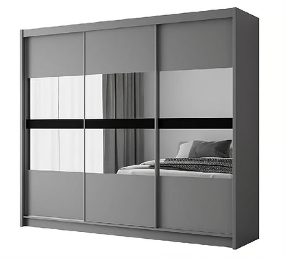 BATUMI 250cm Sliding Door Wardrobe in Grey Matte - Modern Mirrored Elegance with Flexible Storage