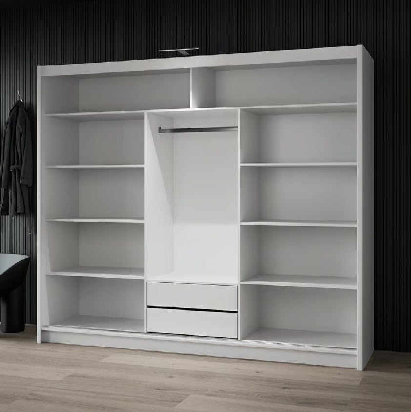 BATUMI 250cm Sliding Door Wardrobe in Grey Matte - Modern Mirrored Elegance with Flexible Storage