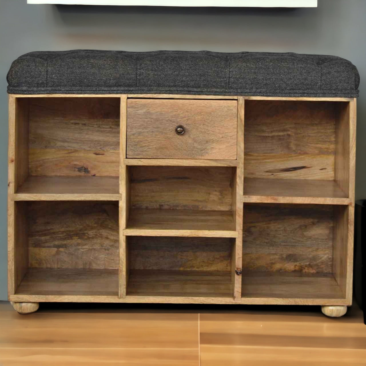 Black Tweed 1 Drawer Bench 100% Solid Mango Wood