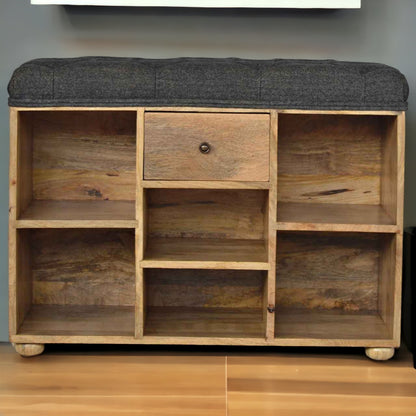 Black Tweed 1 Drawer Bench 100% Solid Mango Wood