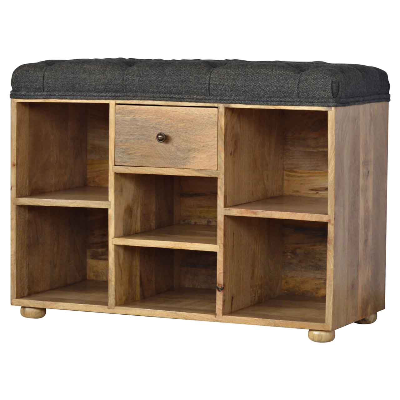 Black Tweed 1 Drawer Bench 100% Solid Mango Wood