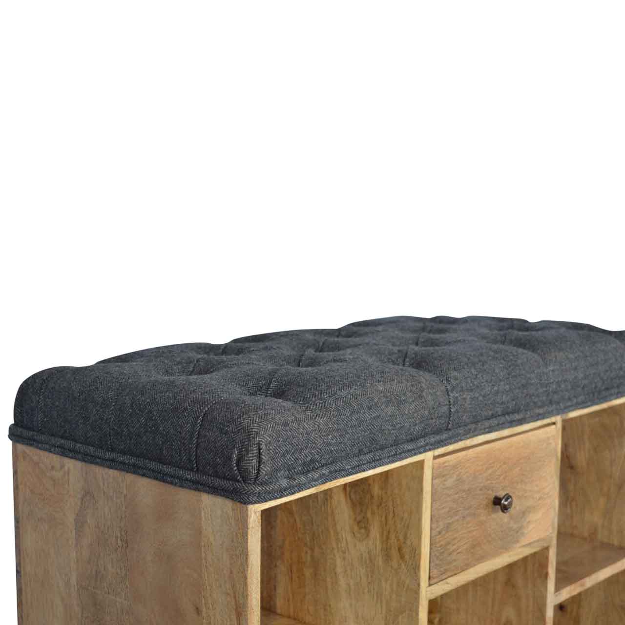Black Tweed 1 Drawer Bench 100% Solid Mango Wood