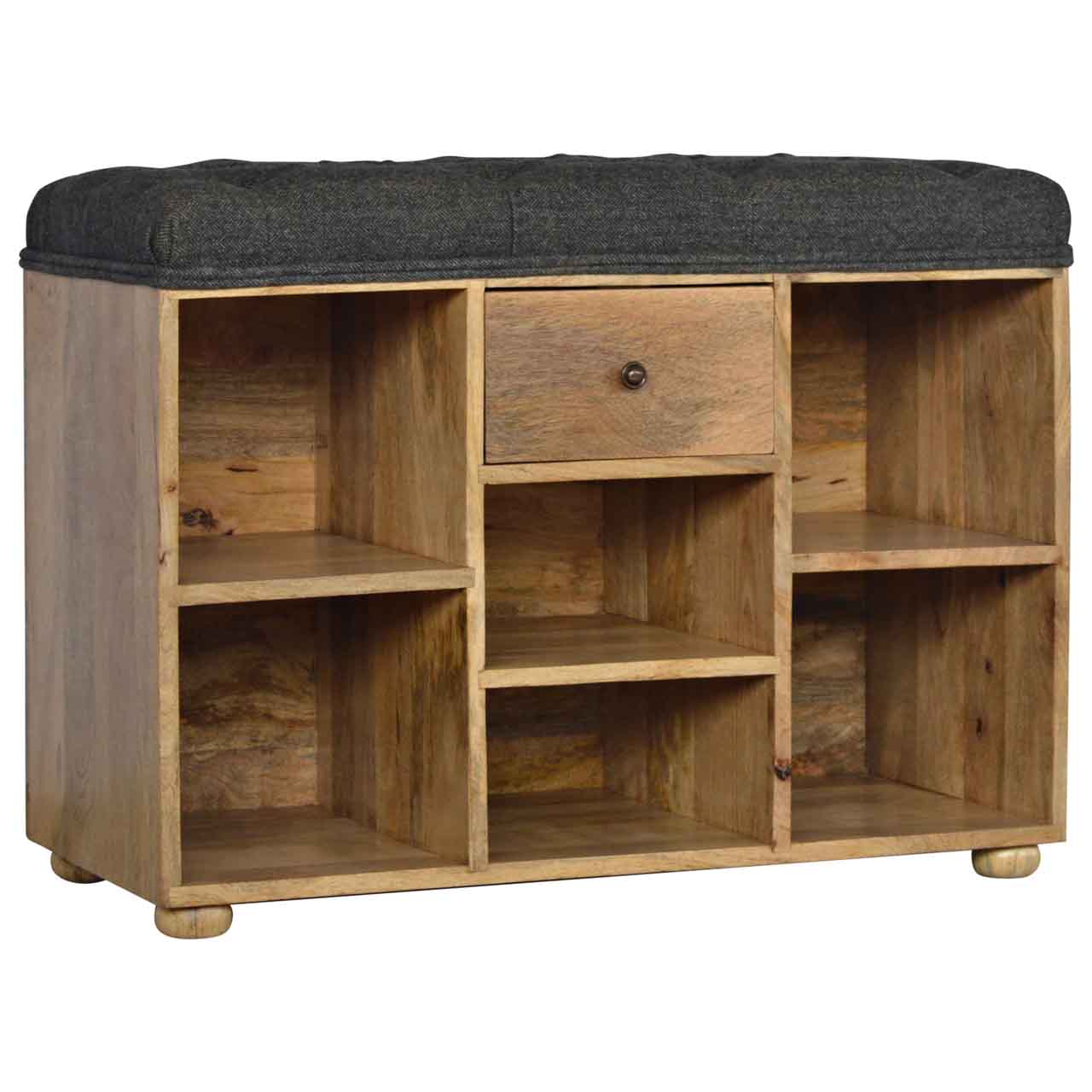 Black Tweed 1 Drawer Bench 100% Solid Mango Wood