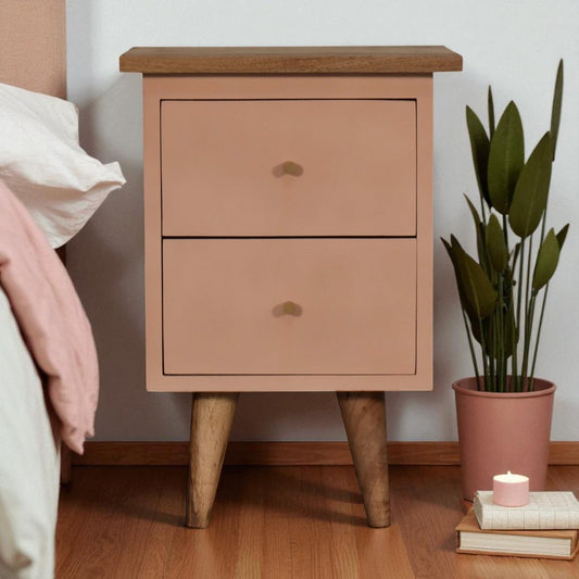 Blush Pink Painted Bedside. 100% Solid Mango Wood