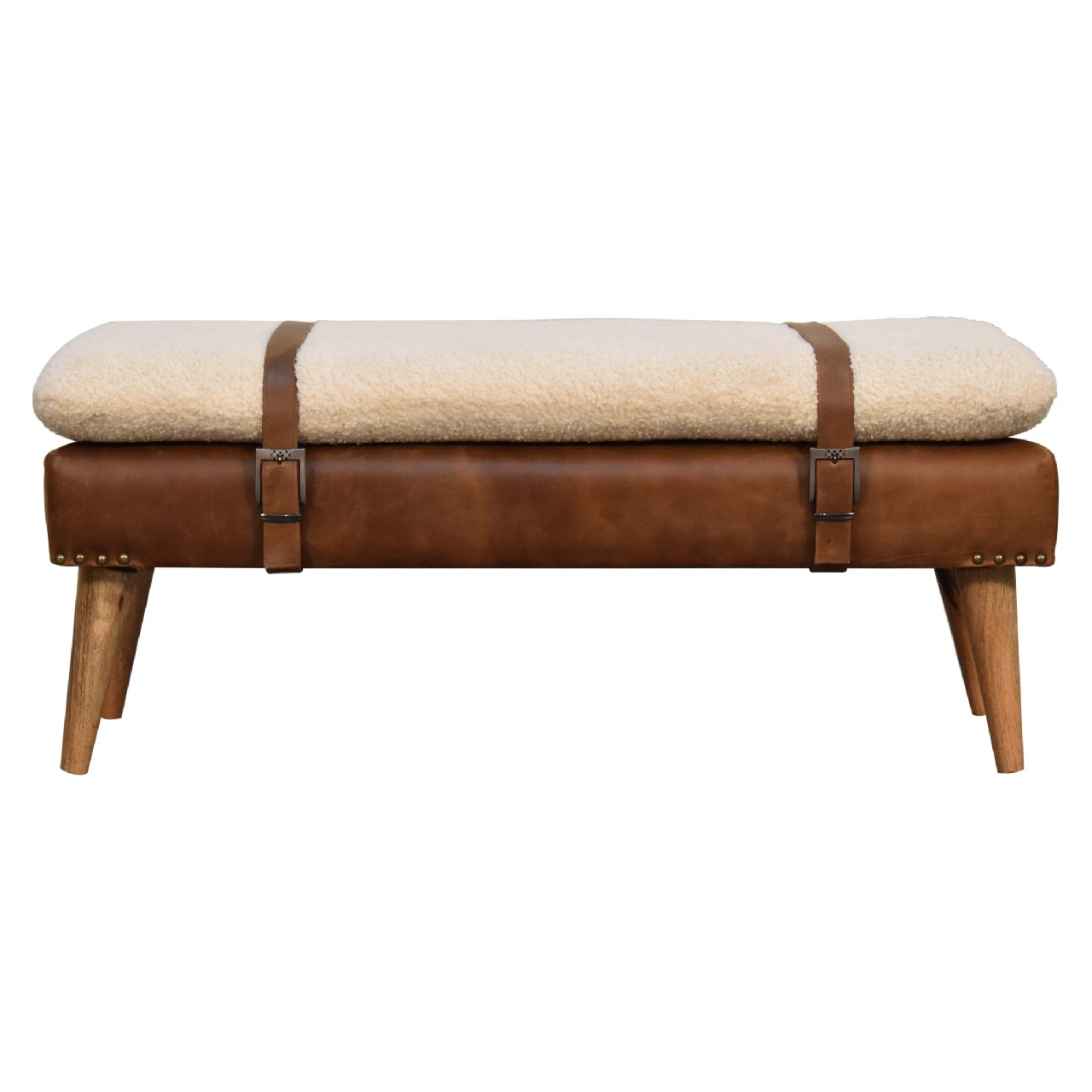 Bouclé Buffalo Leather Bench.  100% cotton & natural yarn