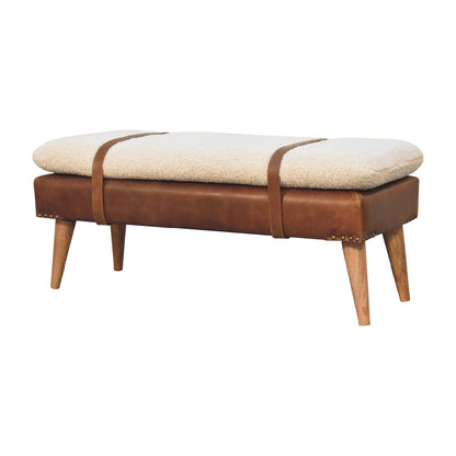 Bouclé Buffalo Leather Bench.  100% cotton & natural yarn
