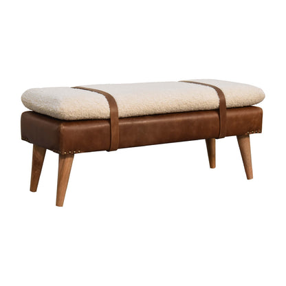Bouclé Buffalo Leather Bench.  100% cotton & natural yarn