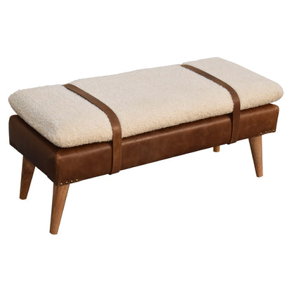 Bouclé Buffalo Leather Bench.  100% cotton & natural yarn