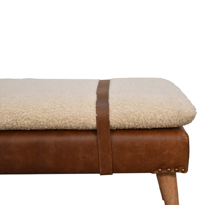 Bouclé Buffalo Leather Bench.  100% cotton & natural yarn