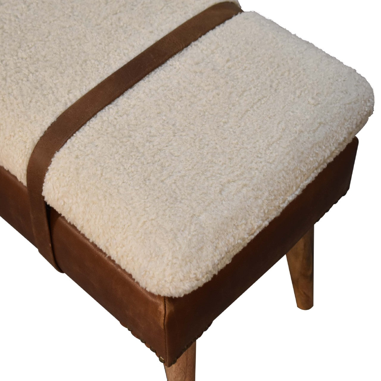 Bouclé Buffalo Leather Bench.  100% cotton & natural yarn