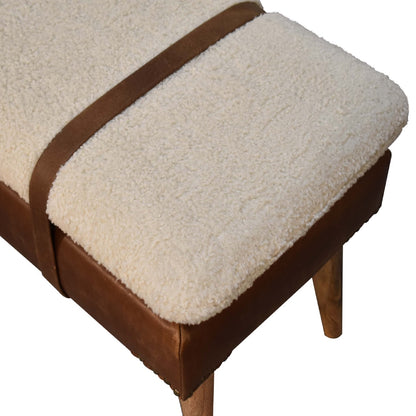 Bouclé Buffalo Leather Bench.  100% cotton & natural yarn