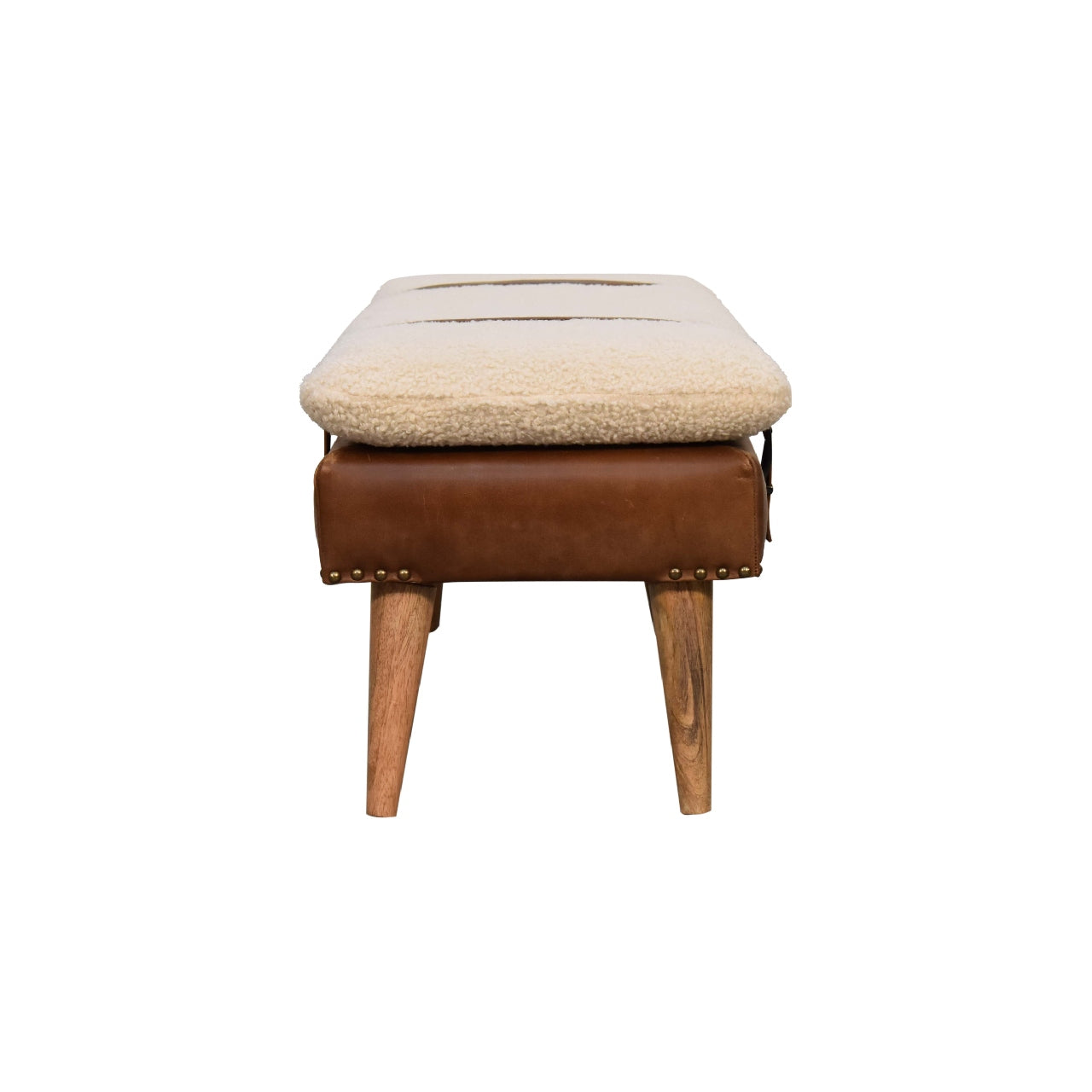 Bouclé Buffalo Leather Bench.  100% cotton & natural yarn