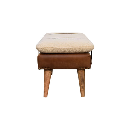 Bouclé Buffalo Leather Bench.  100% cotton & natural yarn