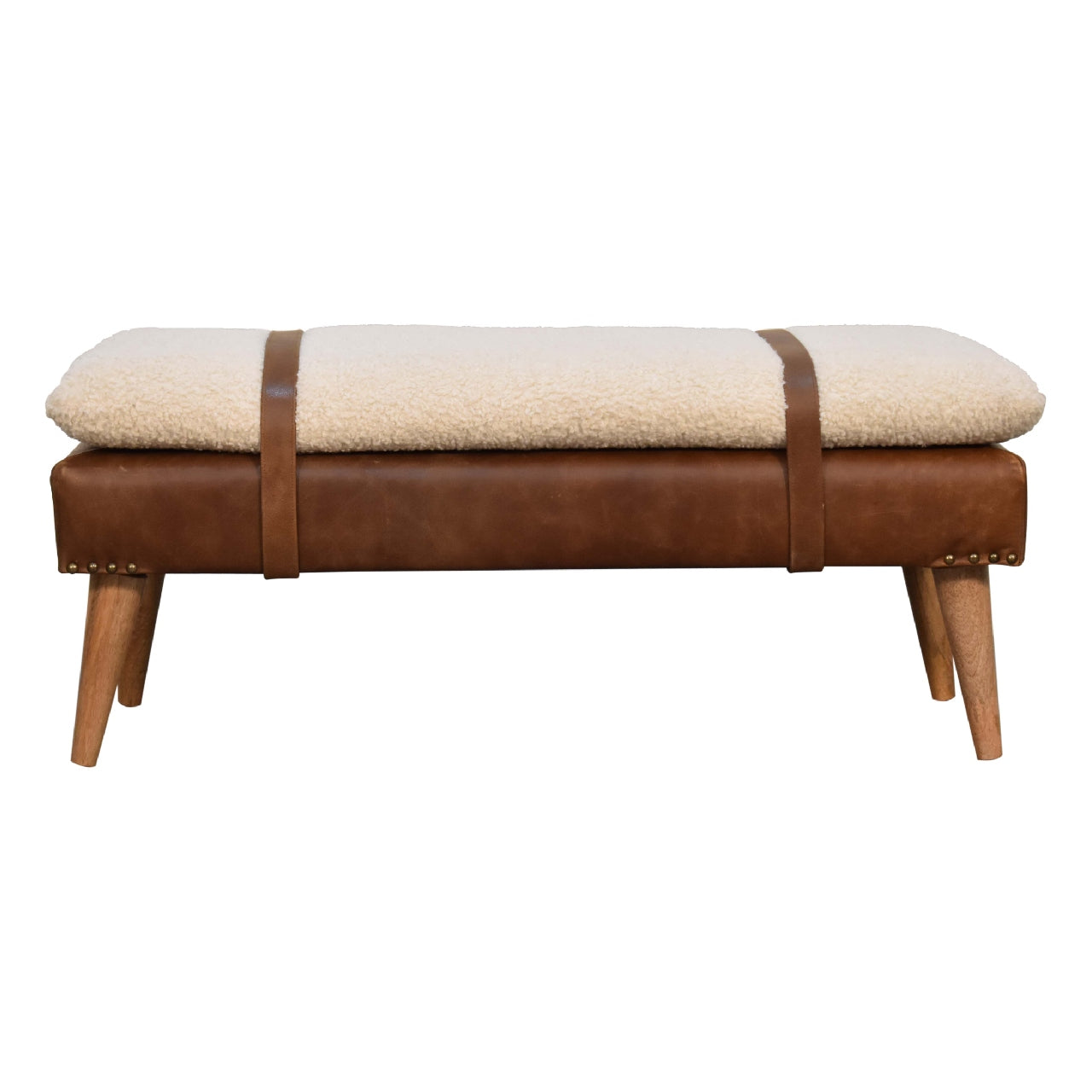 Bouclé Buffalo Leather Bench.  100% cotton & natural yarn