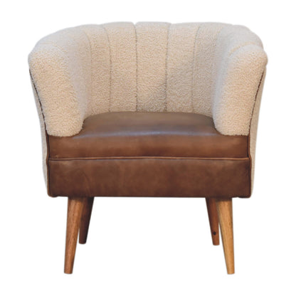 Boucle Cream Buffalo Armchair. Solid Mango Wood