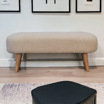 Boucle Hallway Bench. 100% Solid Mango Wood