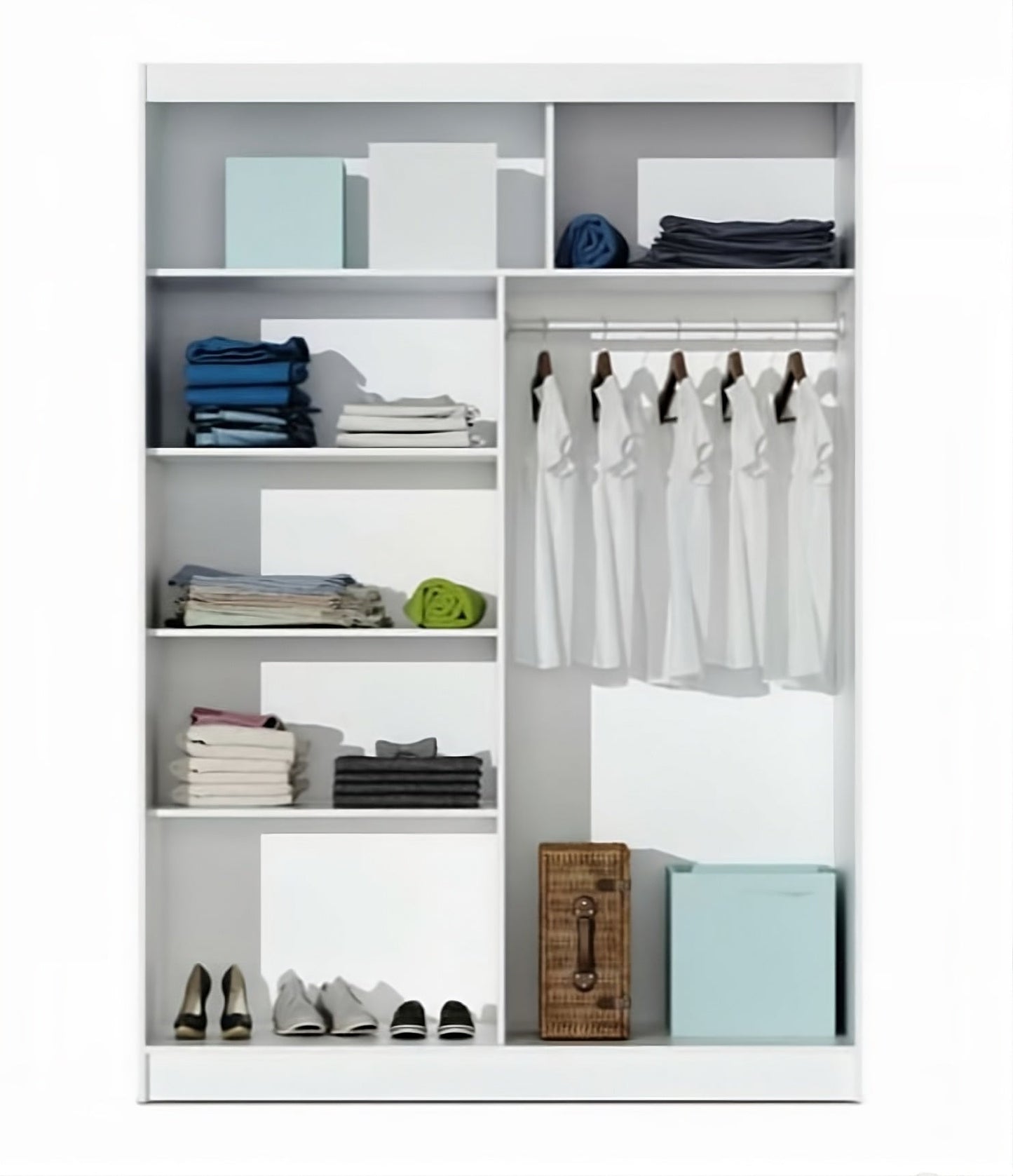 Contemporary White & Black Sliding Door Wardrobe 150cm - Mirrored Modern Storage