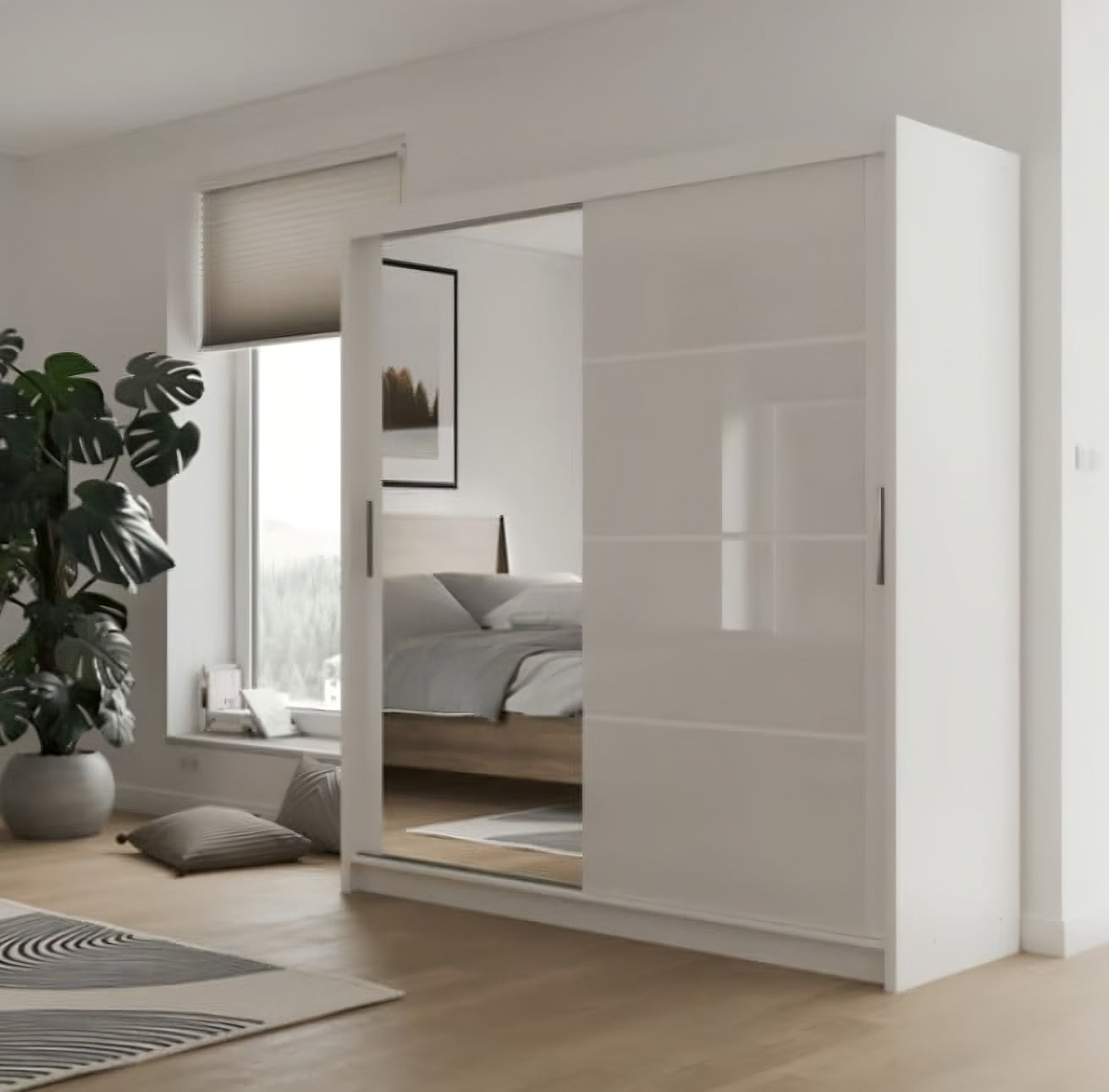 Brandon White Gloss/Black Gloss Sliding Wardrobe 203cm