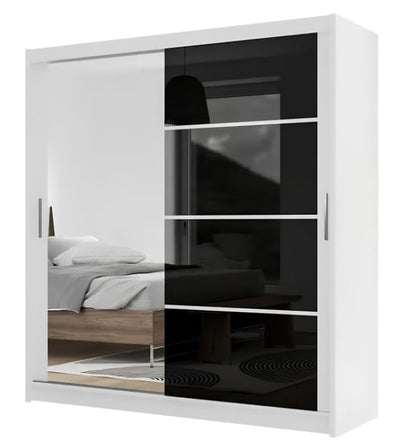 White Gloss & Black Gloss Sliding Wardrobe 203cm - Bold Contrast with Smart Mirrored Finish